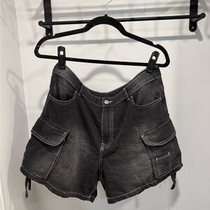 Black Denim Cargo Shorts